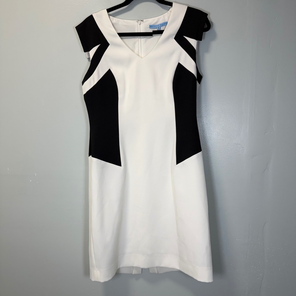 Antonio Melani‎ Black White Colorblock V-Neck Sheath Dress Size 8